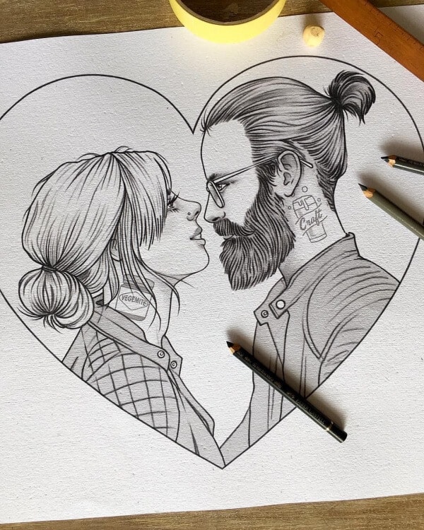 romantic easy couple drawing