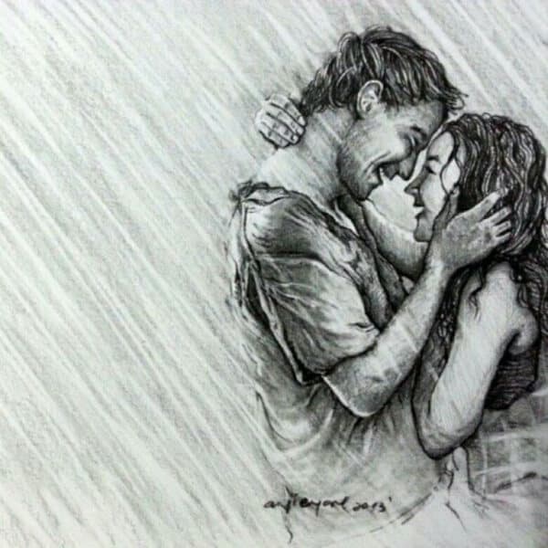 Sketches and Drawings : Romantic couple - Pencil drawing, romantic drawing  - thirstymag.com