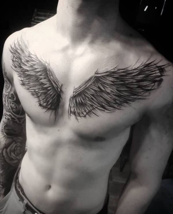 angel wings chest tattoo sacred geometry  Round the World Magazine