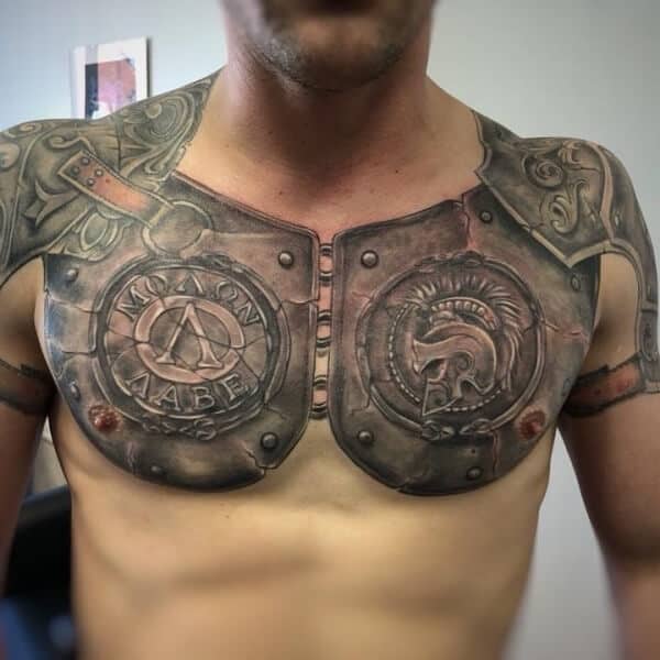 Gladiator armor half sleeve shoulder tattoo